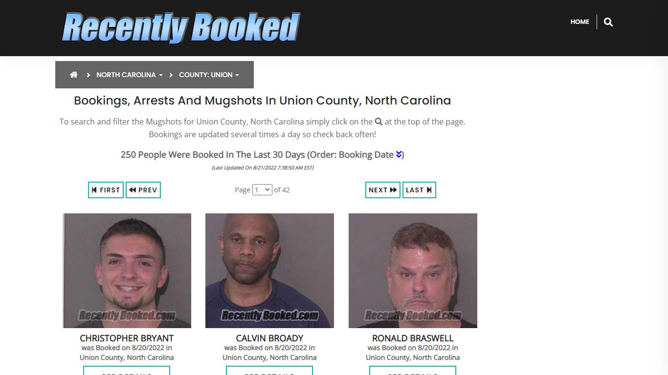 Recent bookings, Arrests, Mugshots in Union County, North Carolina